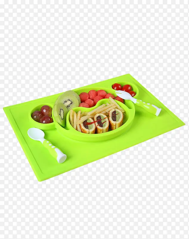萌宝一体式便携硅胶餐具绿猴