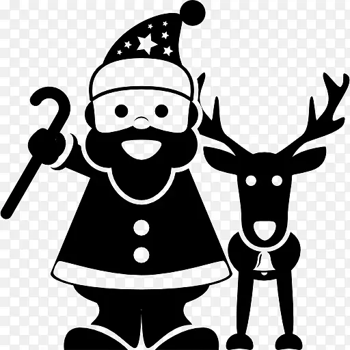 圣诞老人与圣诞驯鹿在他身边图标