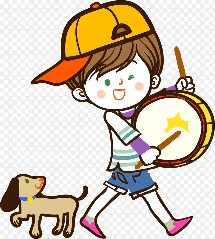 矢量手绘敲鼓的小孩PNG图片素材下载_图片编号8561712-PNG素材网