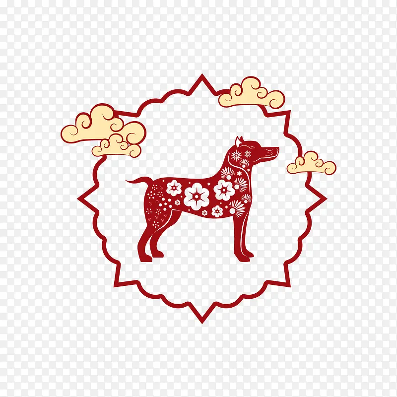红色喜庆狗年剪纸下载