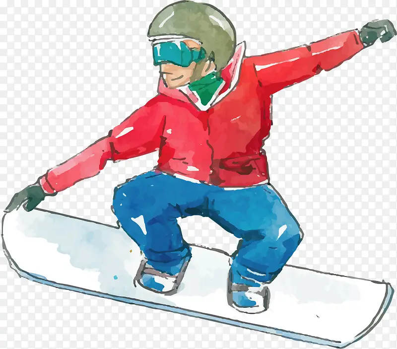 手绘风冬天单板滑雪