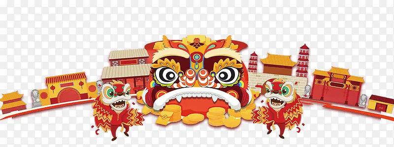 免抠中国风建筑舞狮子PNG图片素材下载_图片编号8567485-PNG素材网
