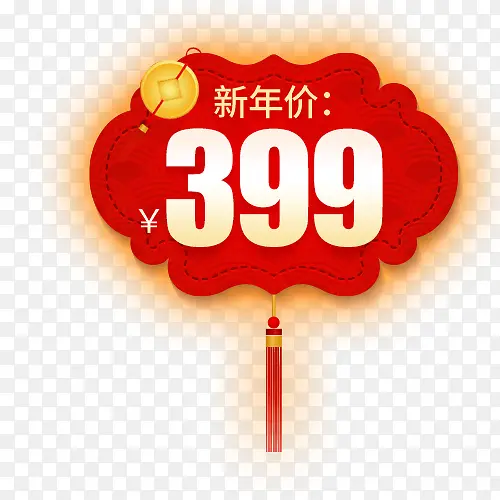 红色新年价中国结促销标签