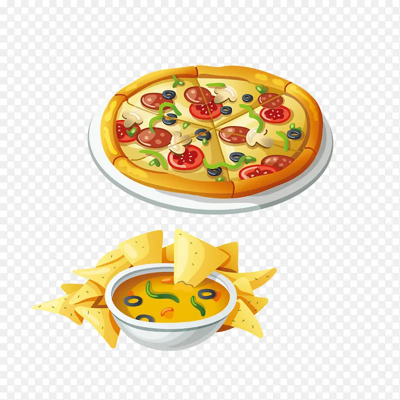 矢量披萨和汤