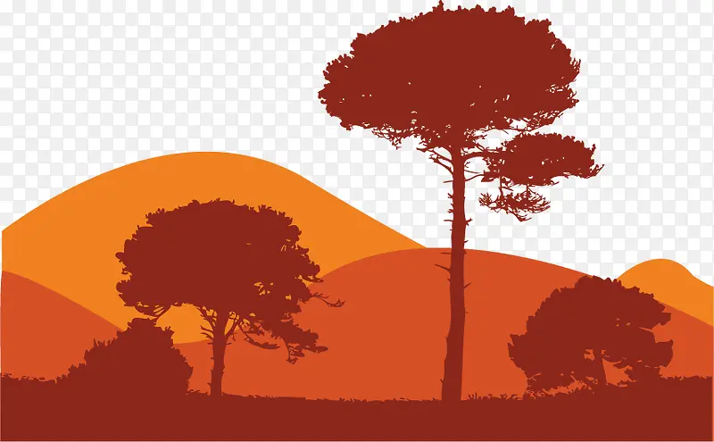矢量橙色树木风景
