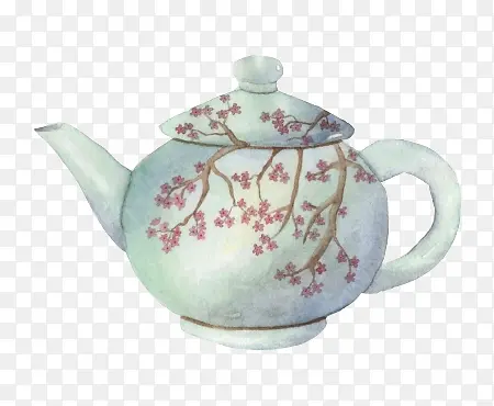 手绘粉色梅花茶壶