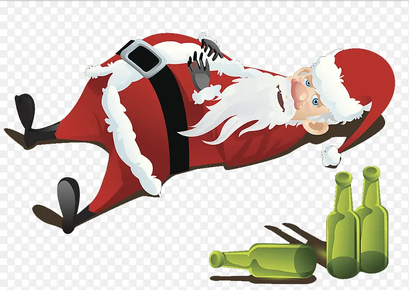 喝醉酒的圣诞老人躺着