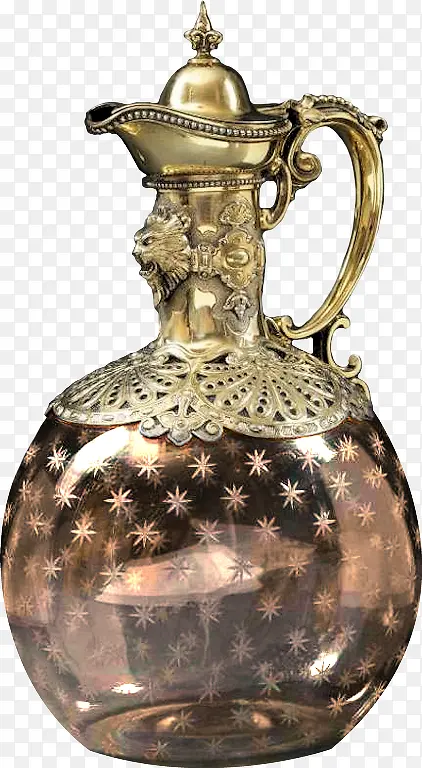 古代金属镂空雕刻花纹装饰水壶