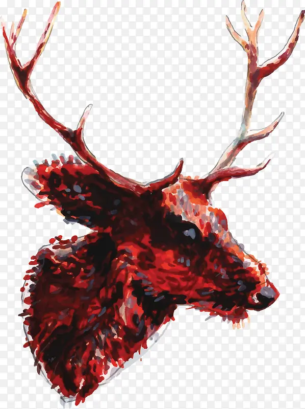 红色的麋鹿头像手绘图