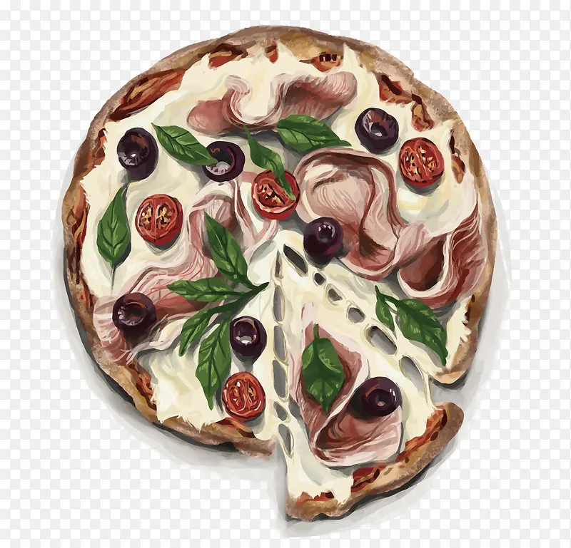 矢量水彩手绘披萨