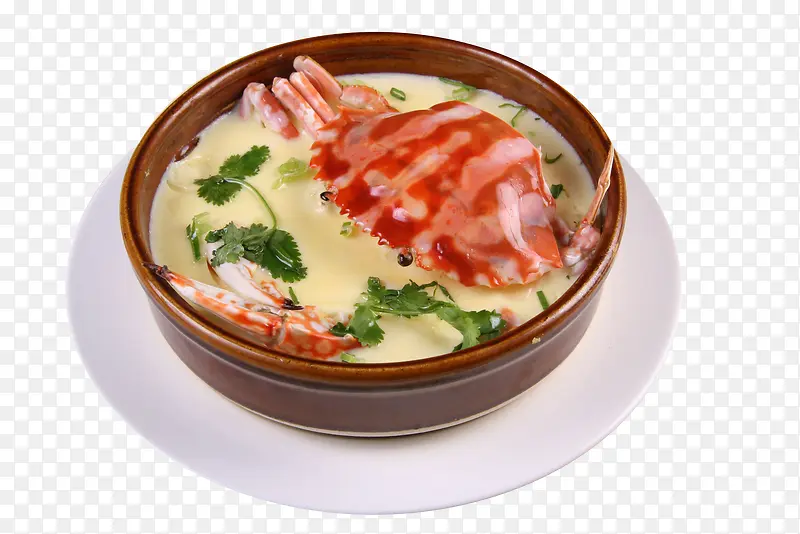盘子里的螃蟹与汤汁
