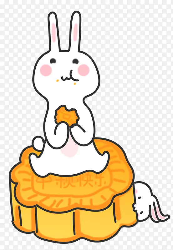 可爱卡通玉兔吃月饼