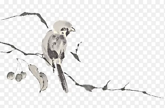 水墨树枝上的小鸟