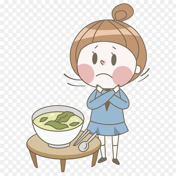 手绘吃饭的女孩免抠图