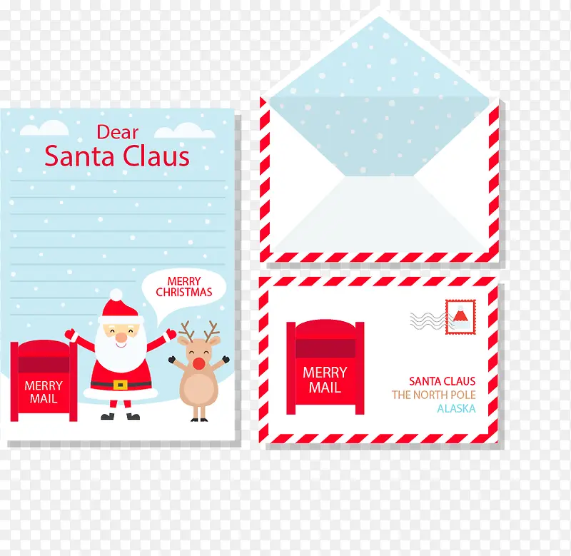 红色条纹边框圣诞节信件三件套