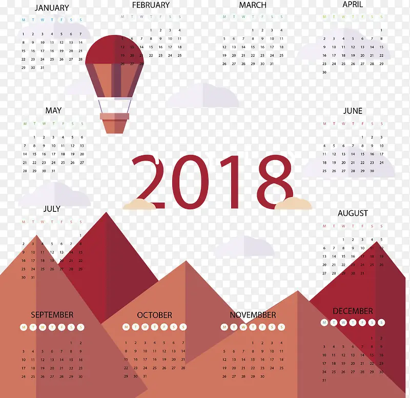 复古风热气球2018日历