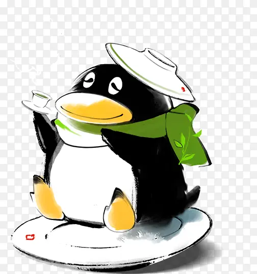 手绘创意戴围巾的小企鹅