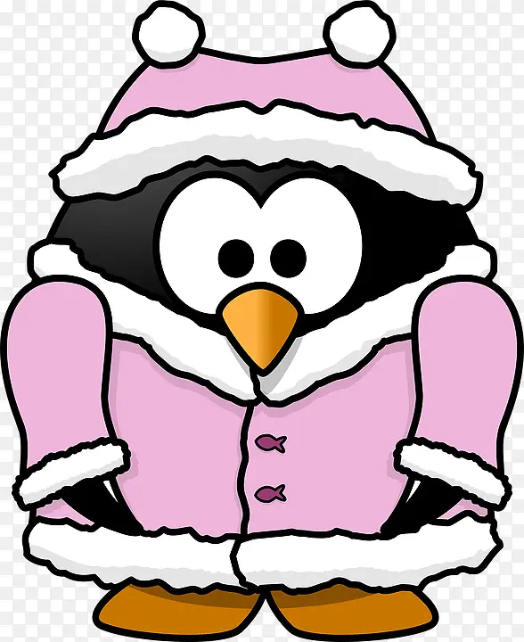 卡通粉色衣服企鹅
