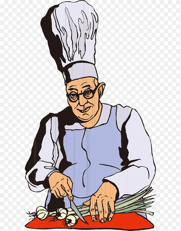 卡通手绘国外切菜厨师