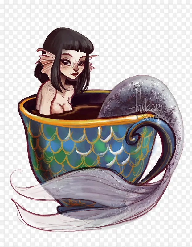 矢量茶杯里的美人鱼