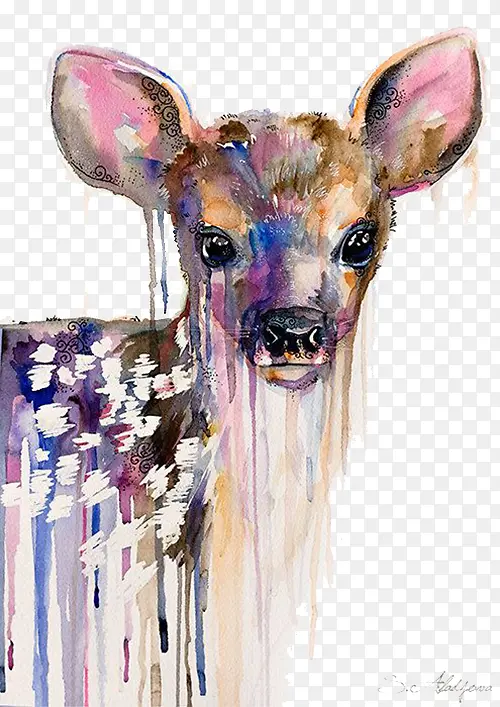 油彩画的梅花鹿