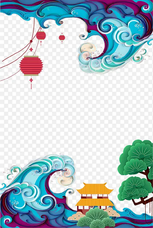蓝色3D立体时尚创意海浪图案