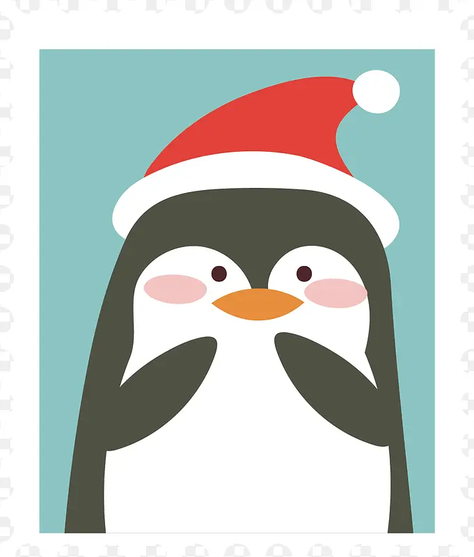 矢量图水彩企鹅邮票