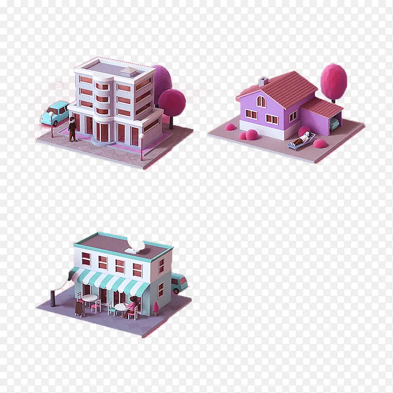 卡通立体建筑免抠图