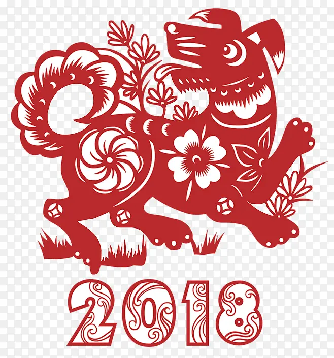 免抠中国风红色狗年剪纸