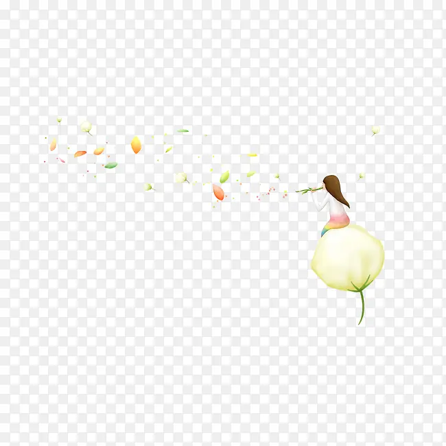 卡通女孩漂浮花瓣