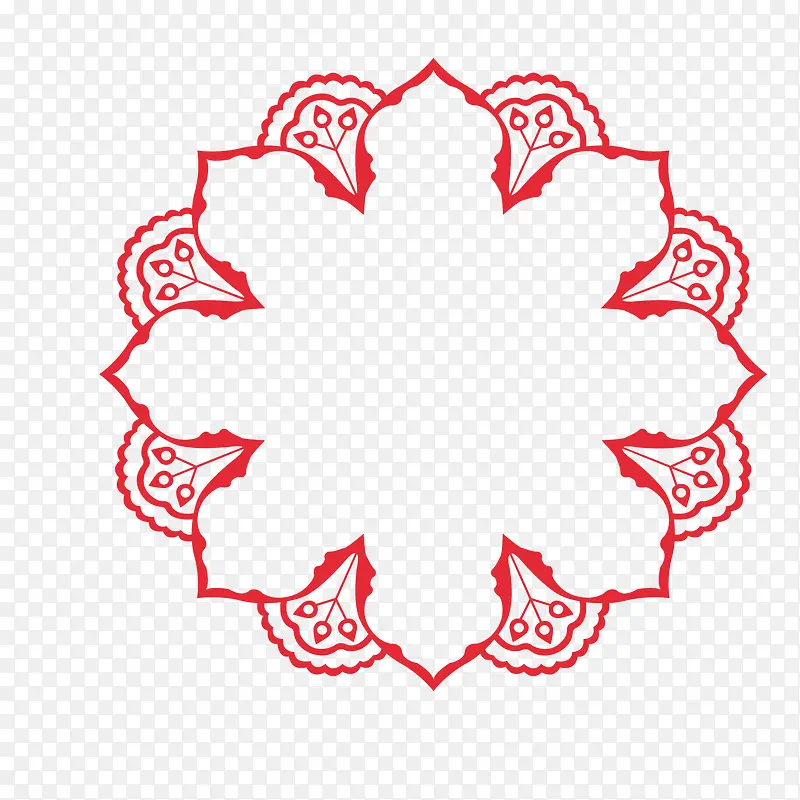 矢量红色八边形几何对称花瓣图案