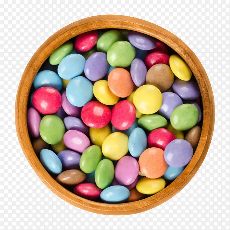 木碗里的彩色糖果俯视图