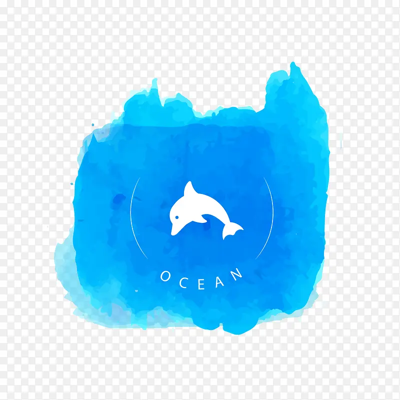 蓝色水彩绘海豚标签