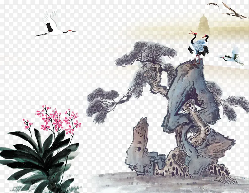 仙鹤松树素材