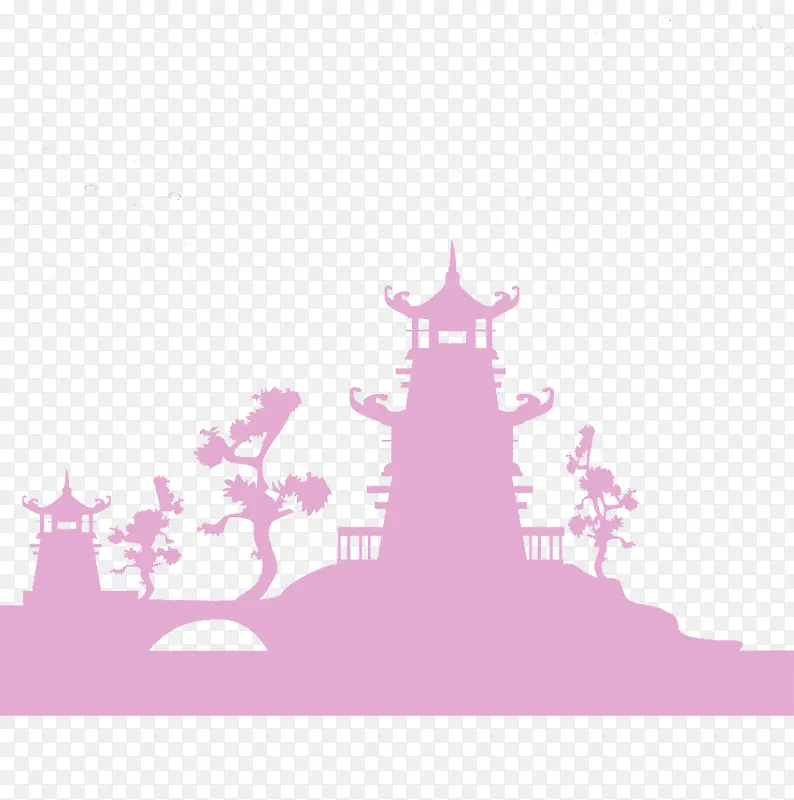 紫色古典庙宇风景剪影