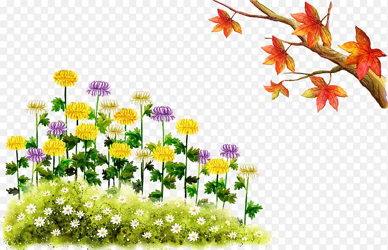 卡通花朵和树叶