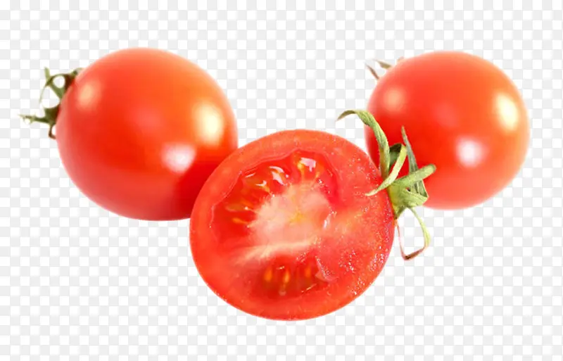 新鲜红色带藤切开樱桃番茄