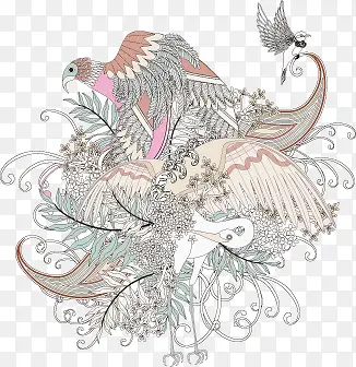 装饰花纹白鹤和鸟