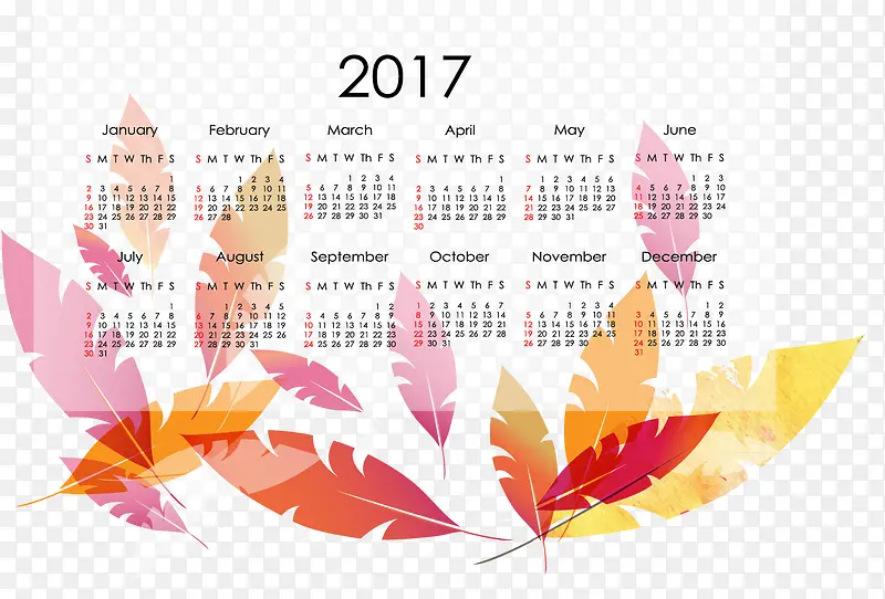树叶背景新年日历