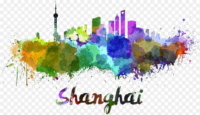 彩色墨迹城市剪影