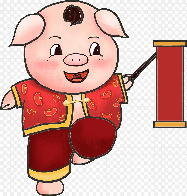 猪年红色喜庆卡通无背景