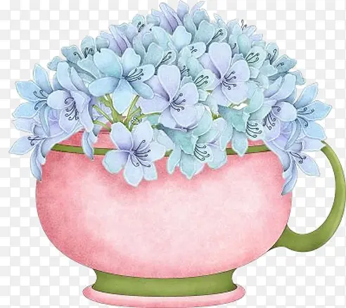 手绘粉色花瓶中的野牡丹花