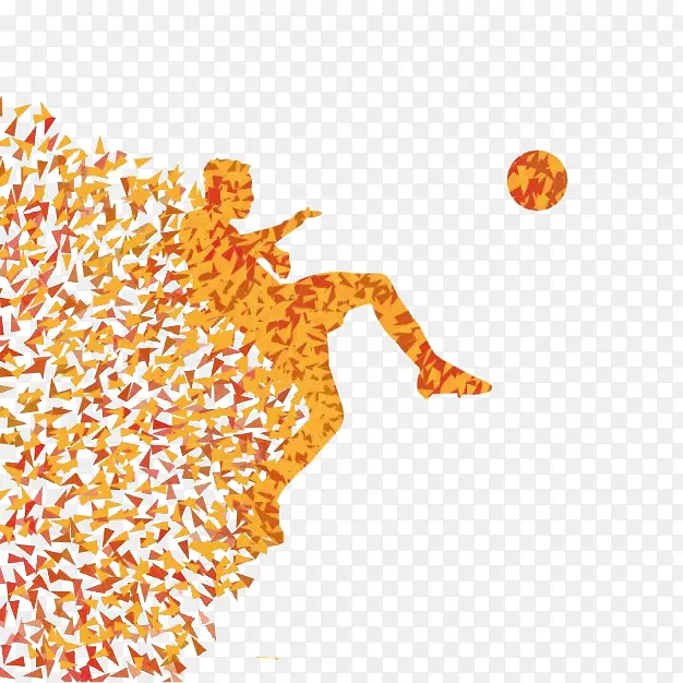 红黄色剪纸人形运动足球创意图案
