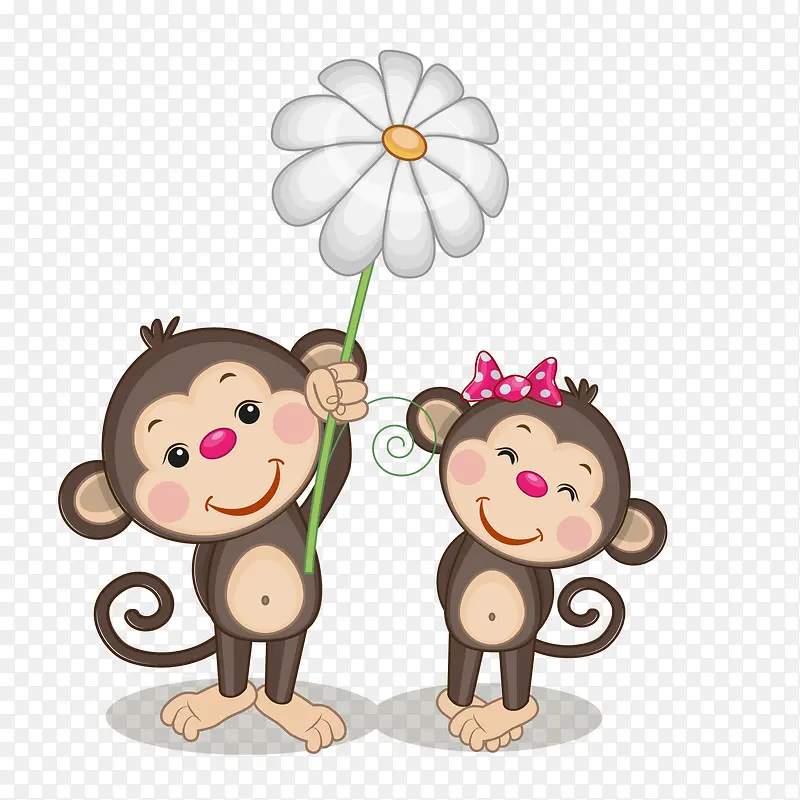 卡通送花的猴子矢量图