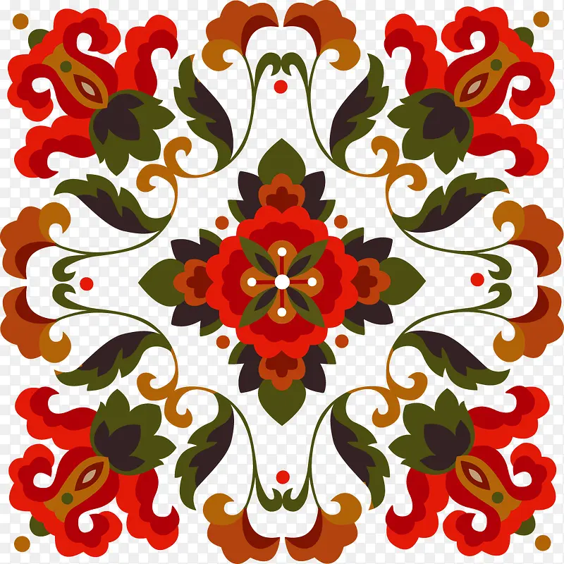 中国古典花纹方形红色