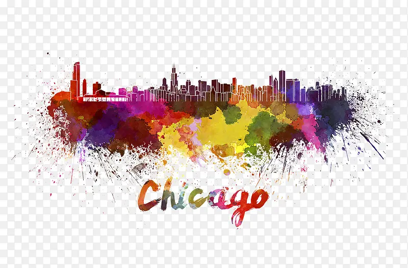 水彩城市芝加哥