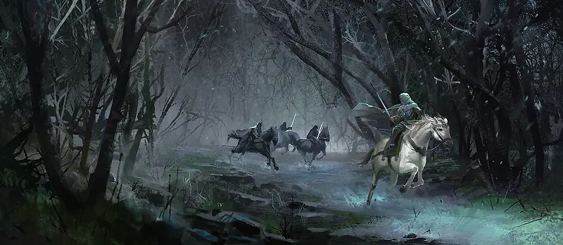 森林中追逐的骑士魔幻海报背景