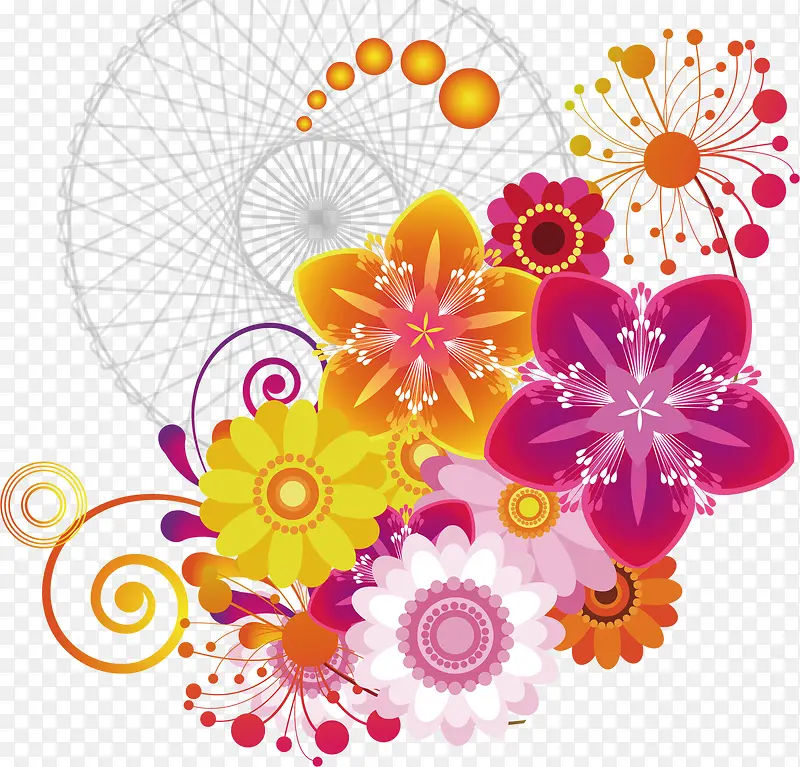 多个彩色小花花朵网格图案