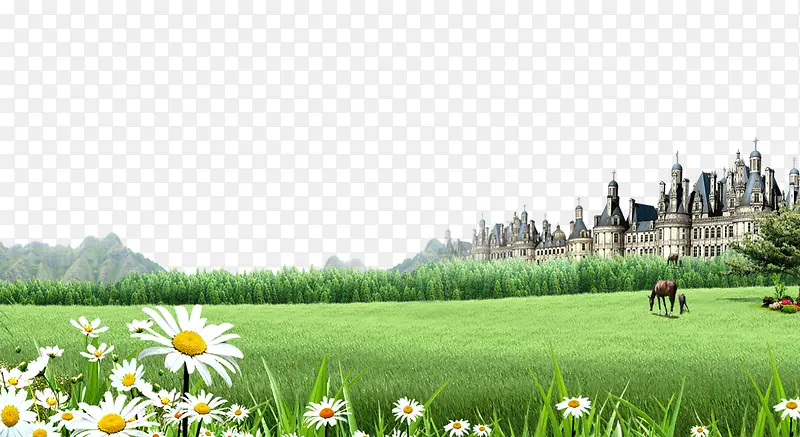 欧洲城堡草地背景素材