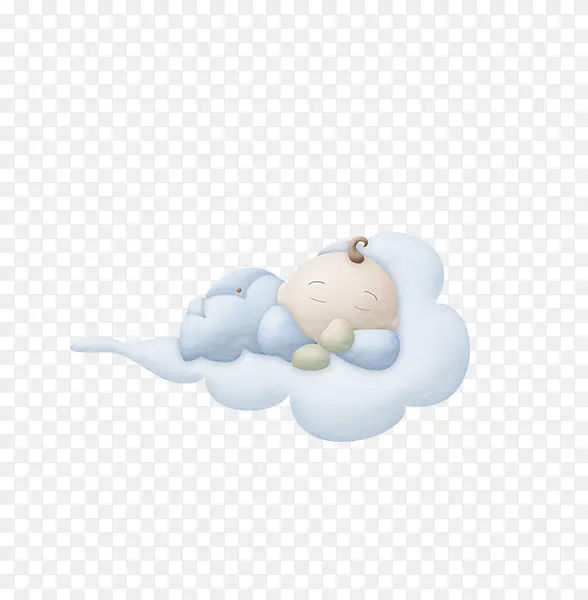 手绘婴儿在白云里睡觉